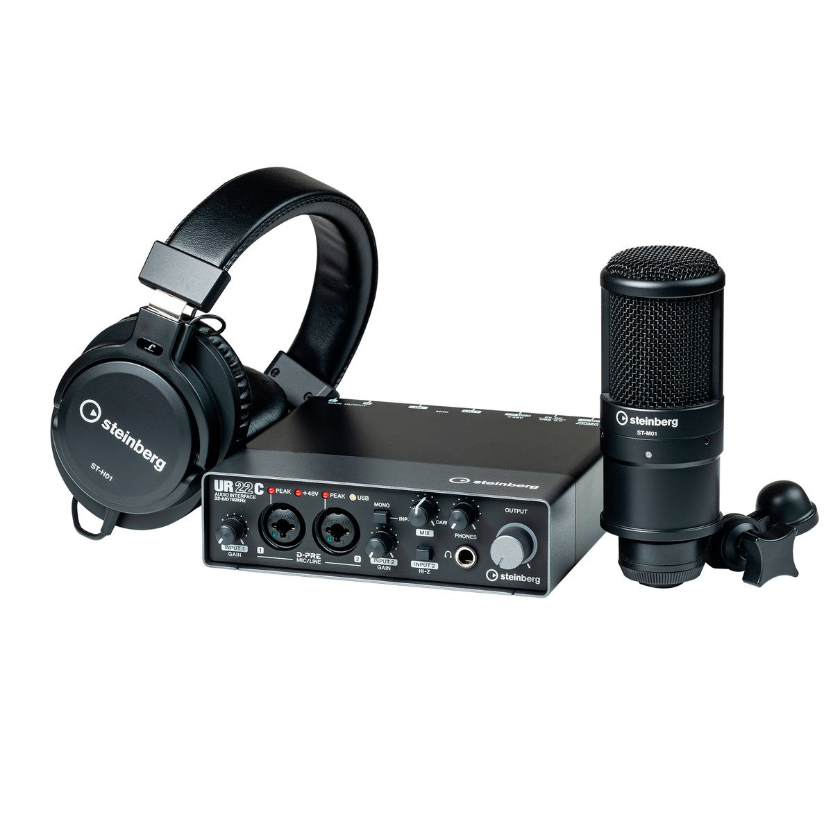 Paquete de grabación Steinberg UR22C Recording Pack vista frontal | Armonía Musical México