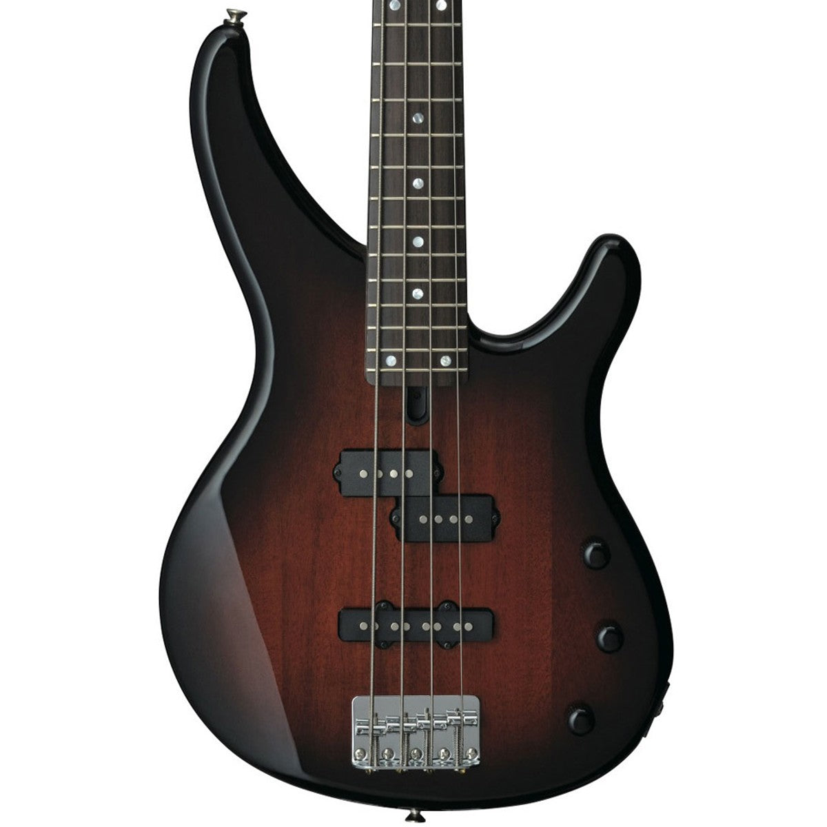 Bajo eléctrico Yamaha TRBX174 4 cuerdas pasivo Old Violin Sunburst detalle cuerpo | Armonía Musical México