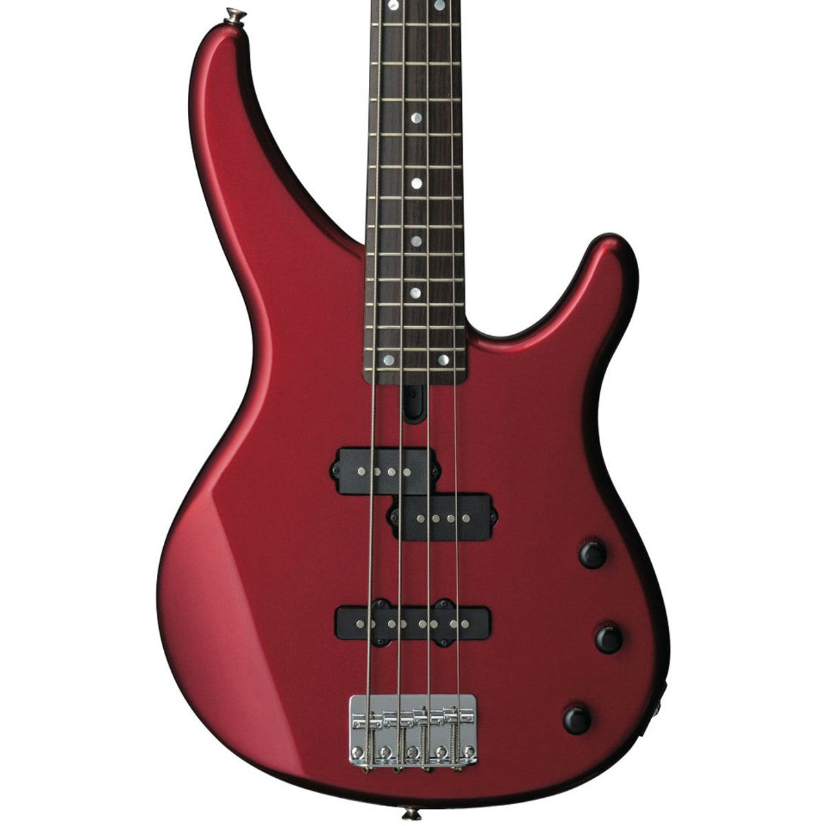 Bajo eléctrico Yamaha TRBX174 4 cuerdas pasivo Red Metallic detalle cuerpo | Armonía Musical México