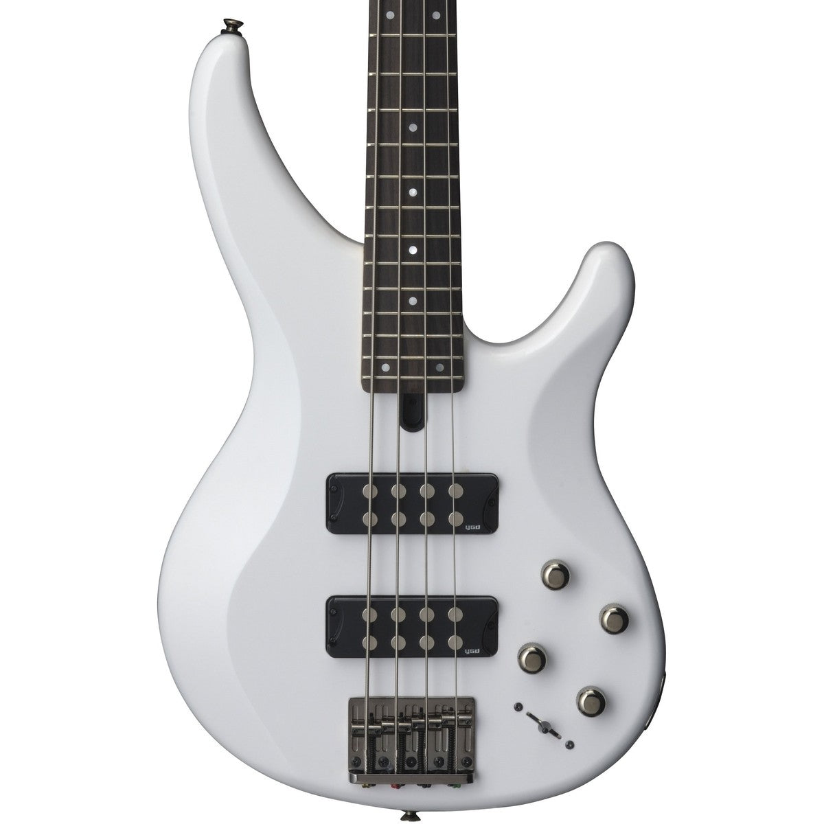 Bajo eléctrico Yamaha TRBX304 4 cuerdas activo blanco detalle cuerpo | Armonía Musical México