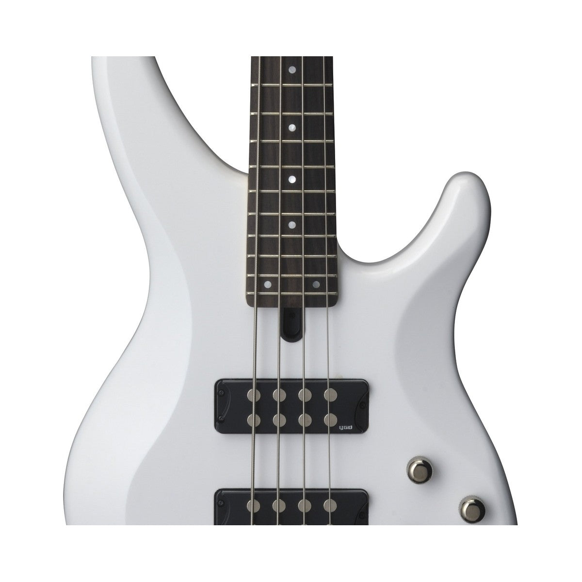 Bajo eléctrico Yamaha TRBX304 4 cuerdas activo blanco detalle electrónica | Armonía Musical México
