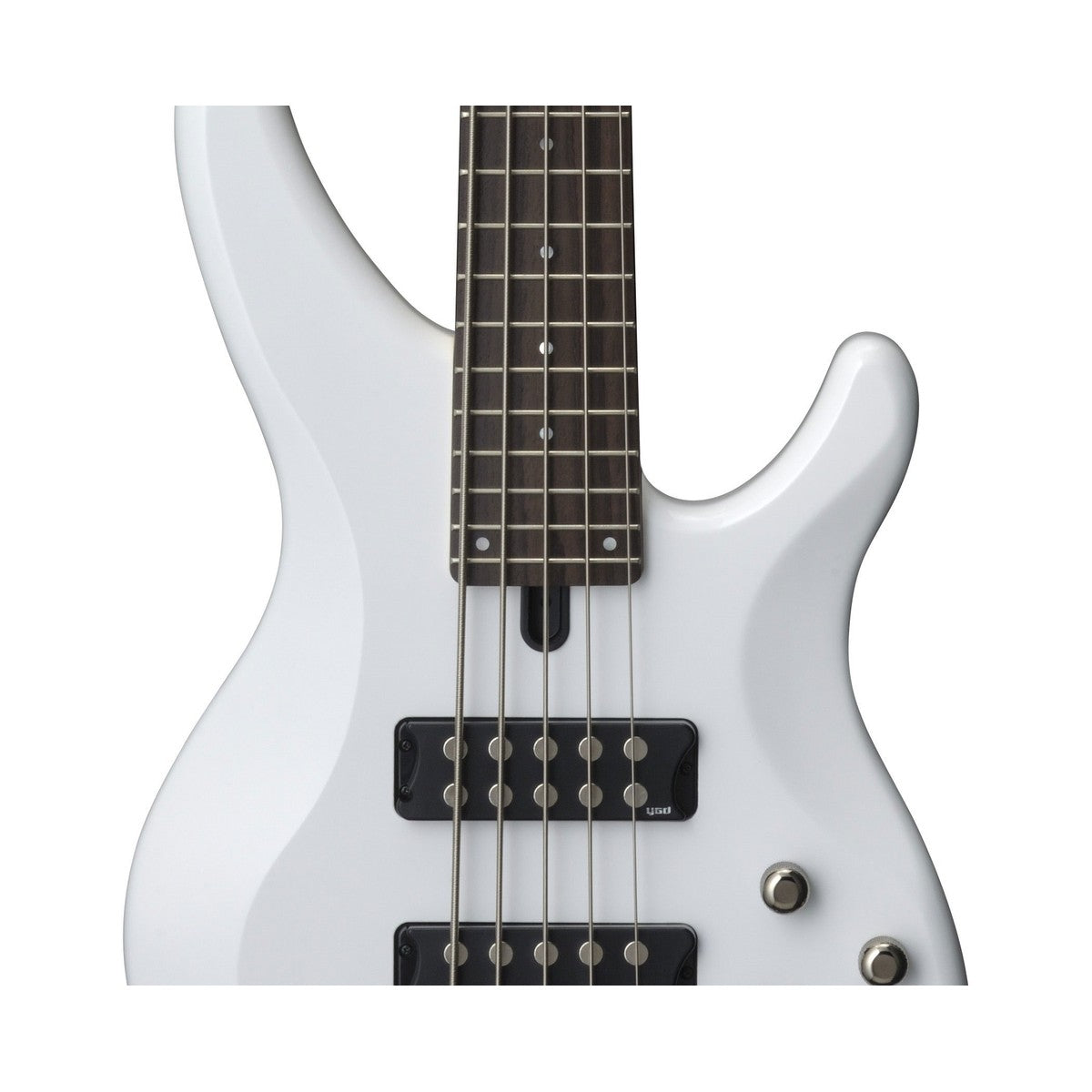 Bajo eléctrico Yamaha TRBX305 5 cuerdas activo blanco detalle electrónica | Armonía Musical México