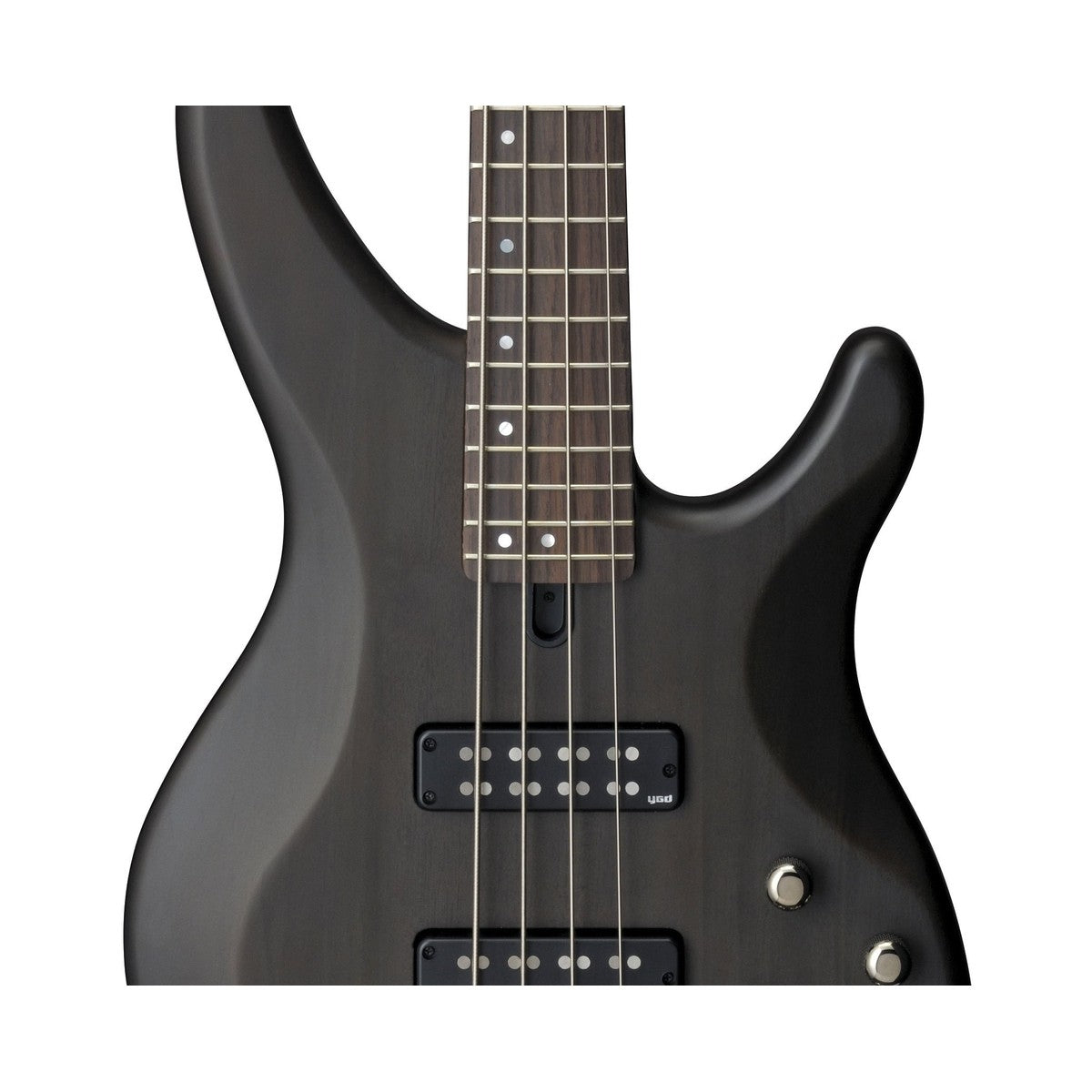Bajo eléctrico Yamaha TRBX504 4 cuerdas activo pasivo Translucent Black detalle electrónica | Armonía Musical México