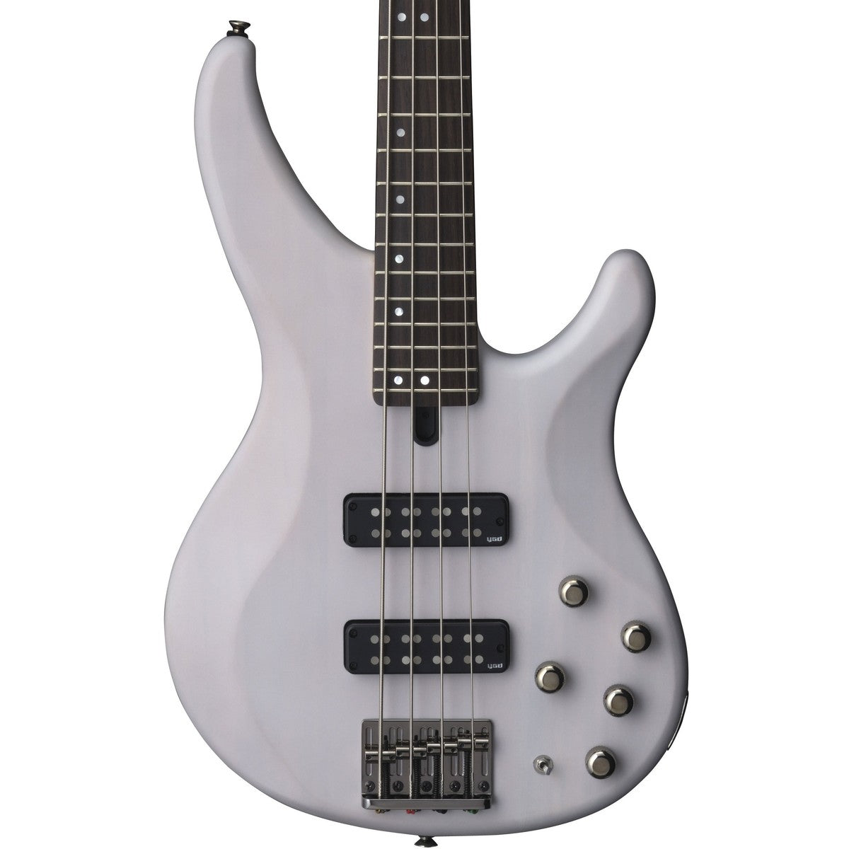 Bajo eléctrico Yamaha TRBX504 4 cuerdas activo pasivo Translucent White detalle cuerpo | Armonía Musical México