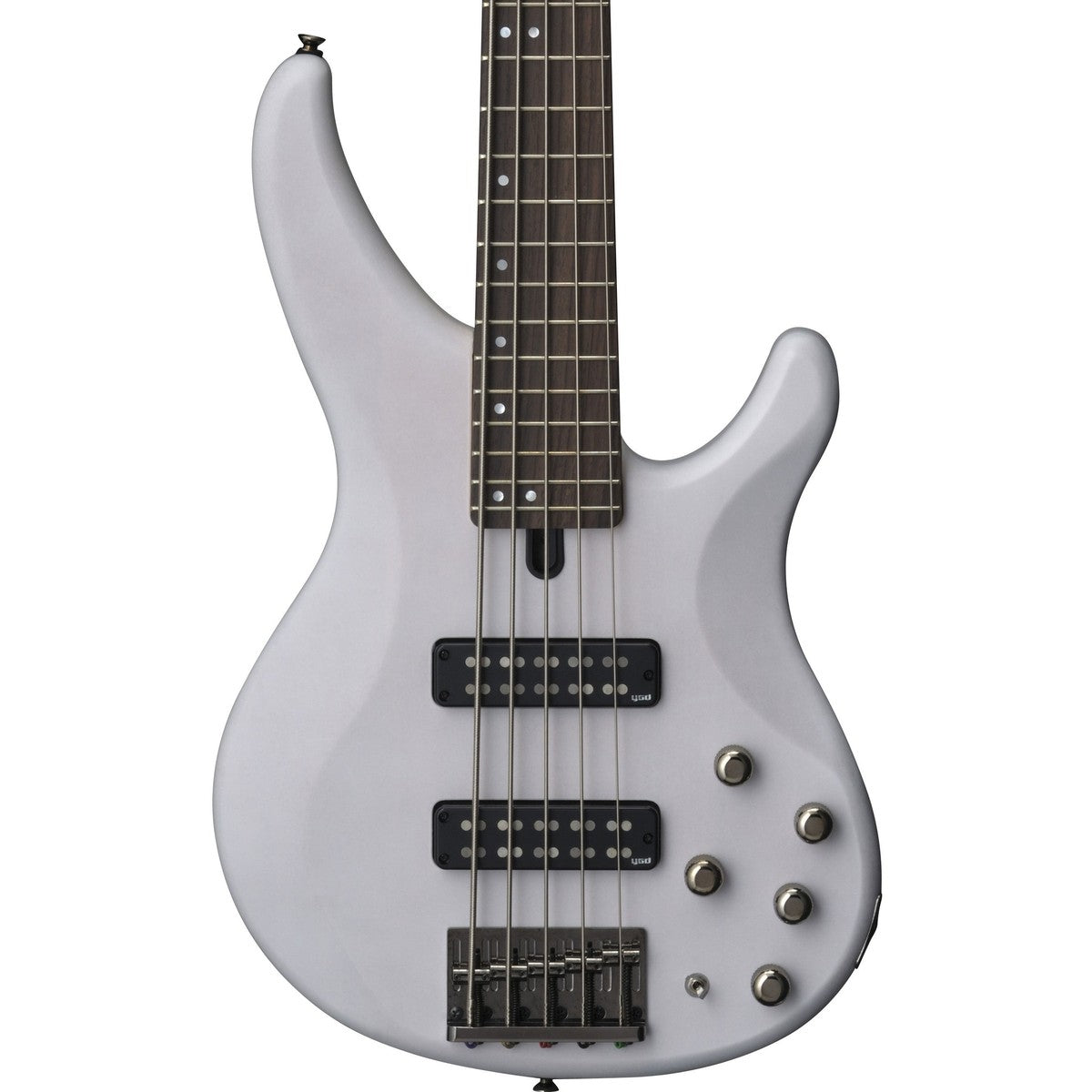 Bajo eléctrico Yamaha TRBX505 5 cuerdas activo pasivo Translucent White detalle cuerpo | Armonía Musical México