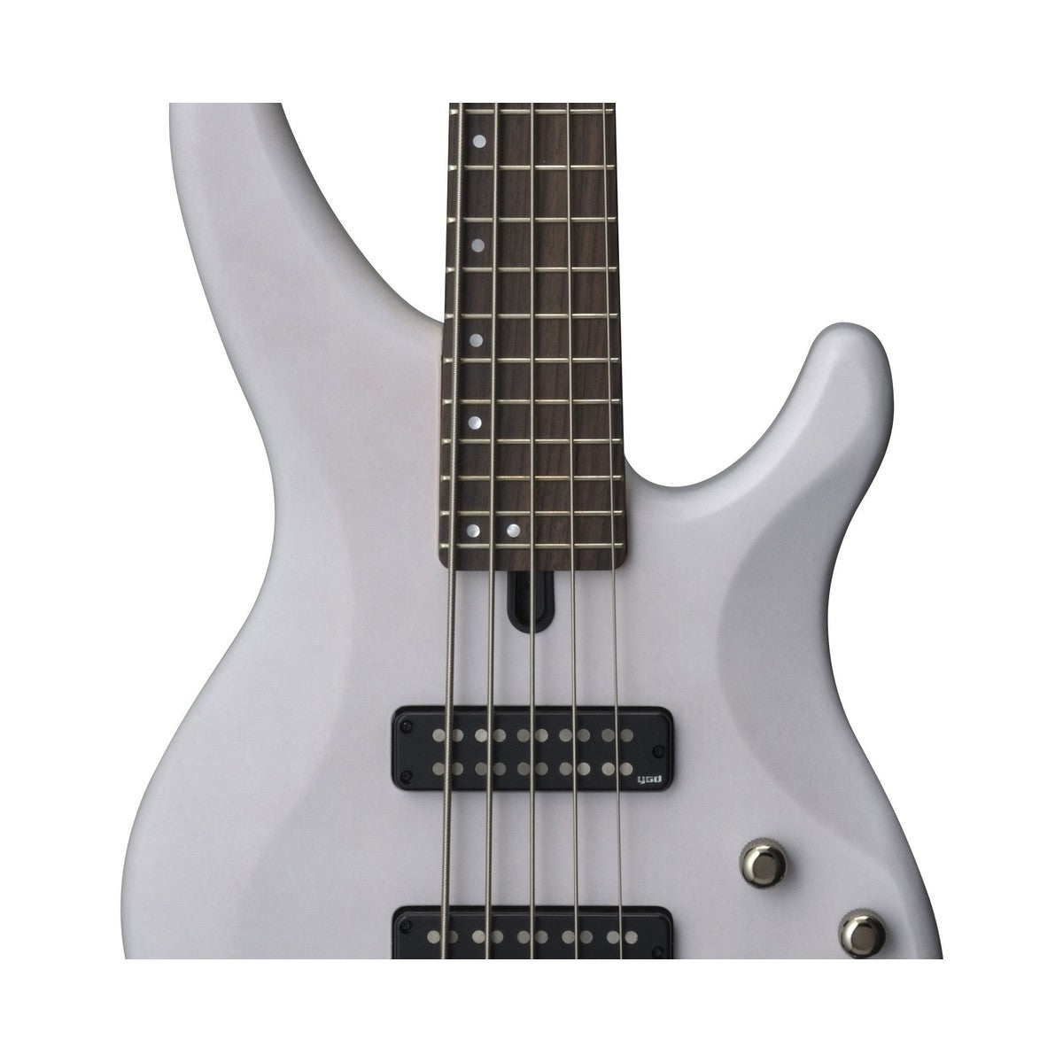 Bajo eléctrico Yamaha TRBX505 5 cuerdas activo pasivo Translucent White detalle electrónica | Armonía Musical México