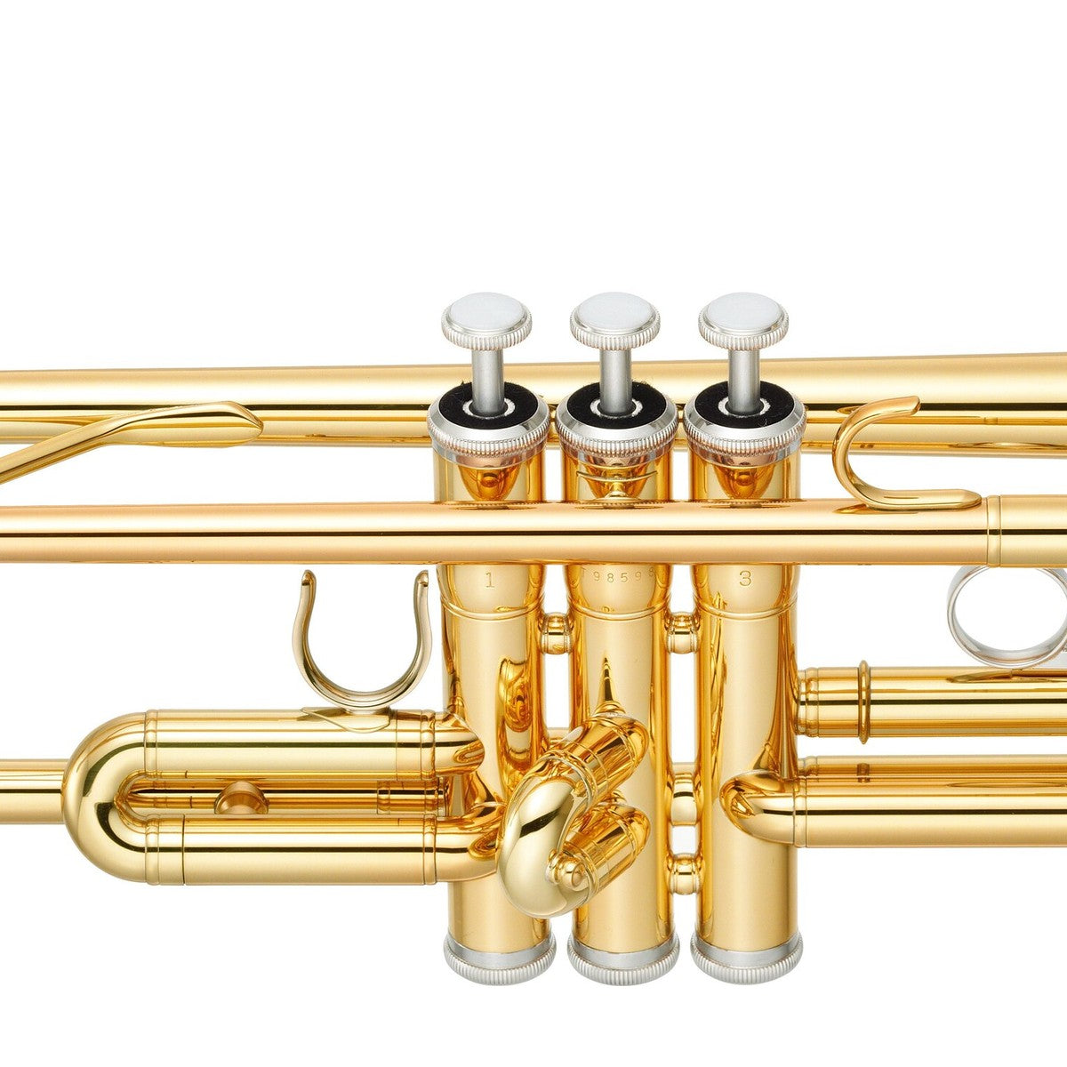 Trompeta Yamaha YTR-3335 laqueada detalle válvulas y bombas | Armonía Musical México