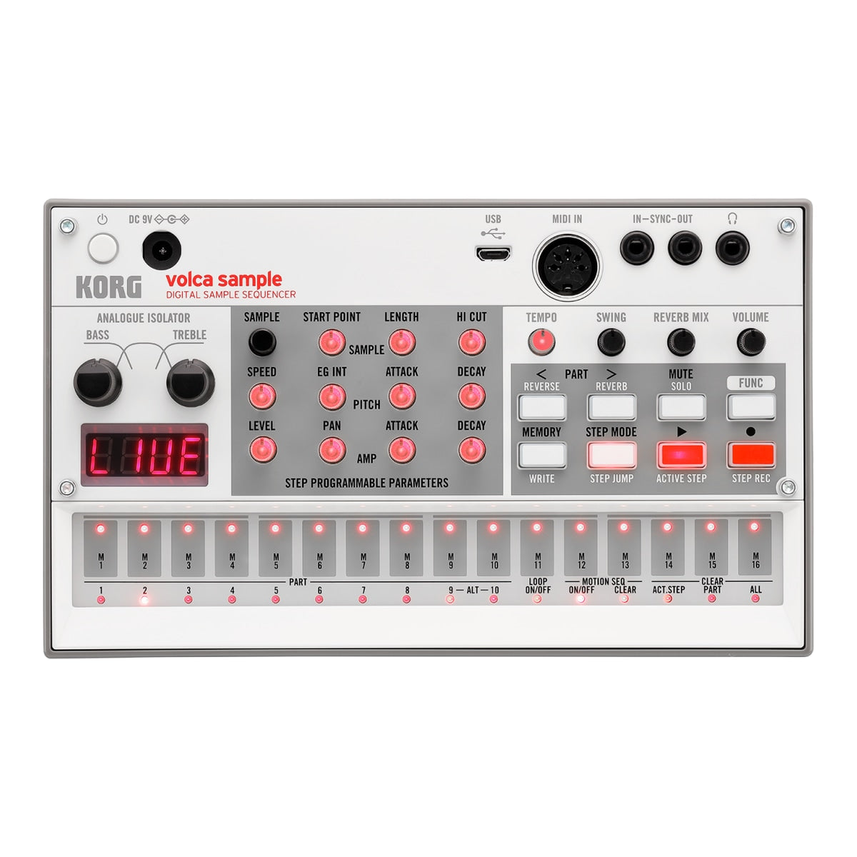 Korg volca sample 2 detalle panel – secuenciador | Armonía Musical México