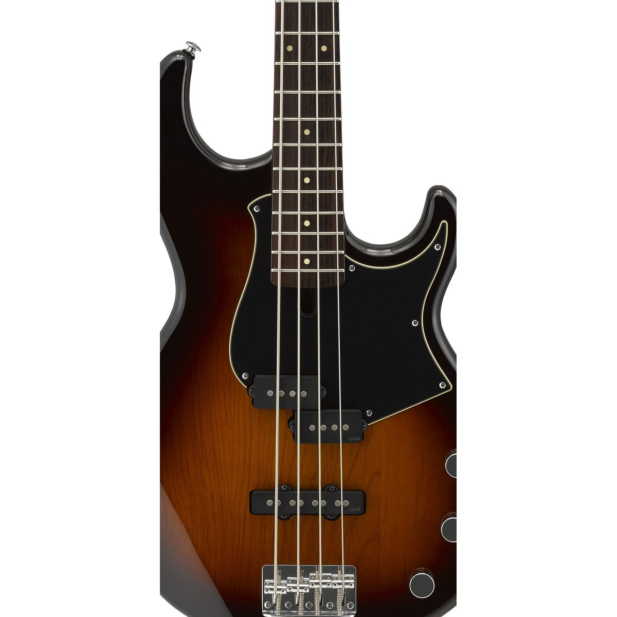 Bajo eléctrico Yamaha BB434 tobacco brown sunburst detalle cuerpo y pastillas | Armonía Musical México