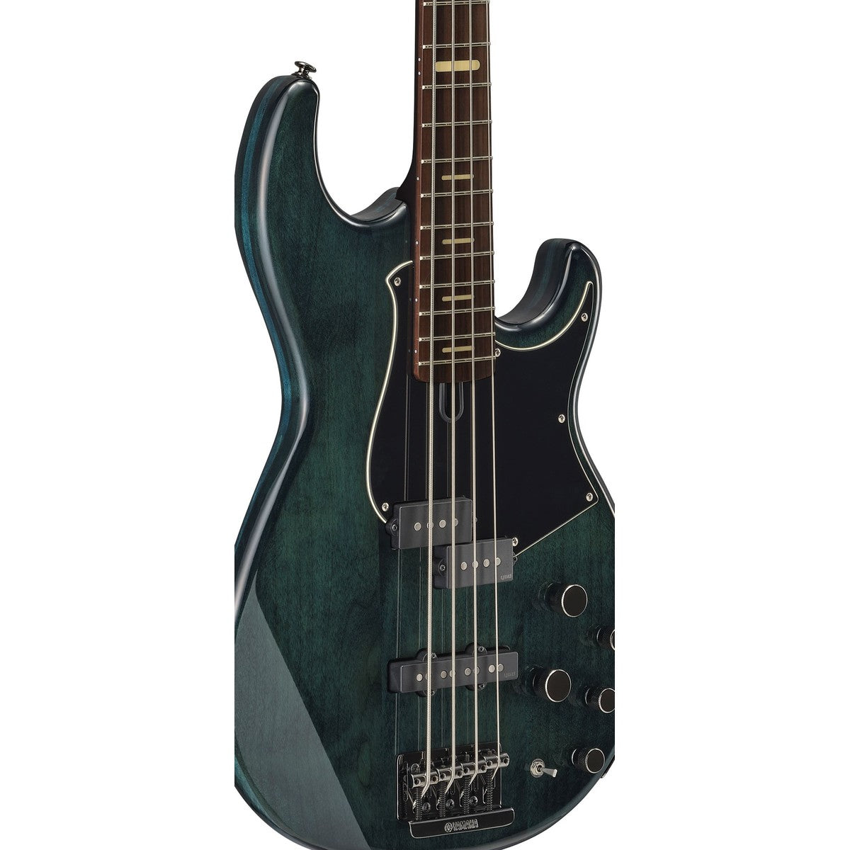 Bajo eléctrico Yamaha BB734A indigo blue detalle cuerpo y pastillas YGD | Armonía Musical México