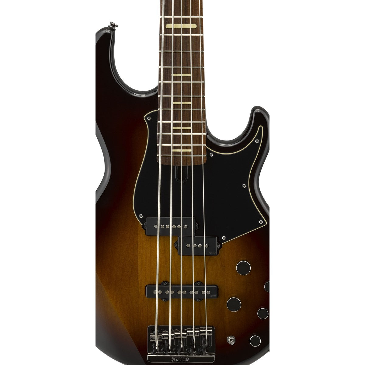 Bajo eléctrico Yamaha BB735A 5 cuerdas dark coffee sunburst detalle cuerpo y pastillas YGD | Armonía Musical México