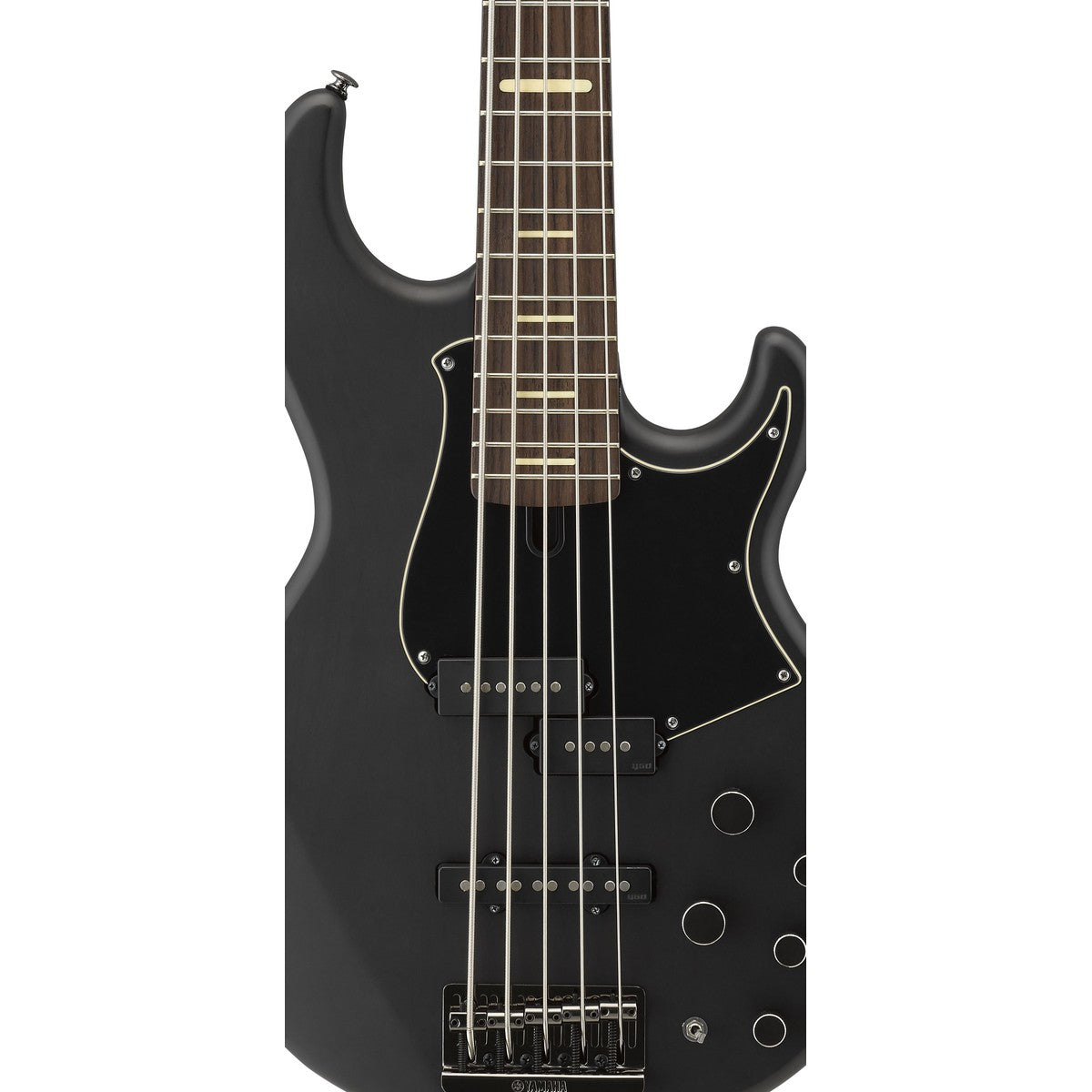 Bajo eléctrico Yamaha BB735A 5 cuerdas matte translucent black detalle cuerpo y pastillas YGD | Armonía Musical México