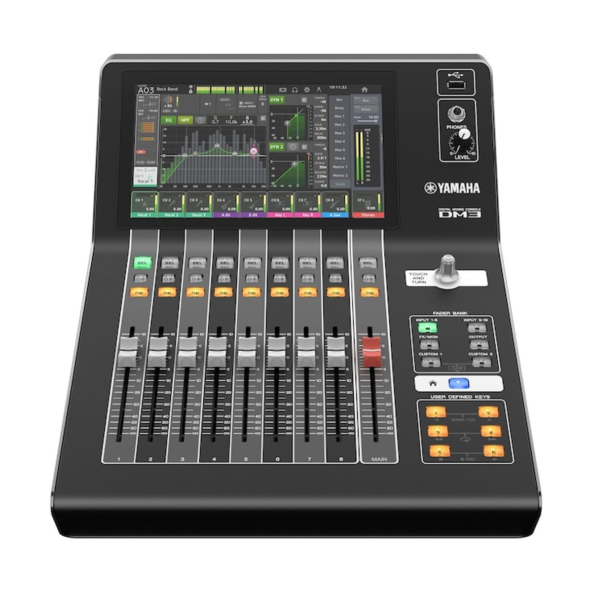 Mezcladora digital Yamaha DM3 con Dante detalle | Armonía Musical México