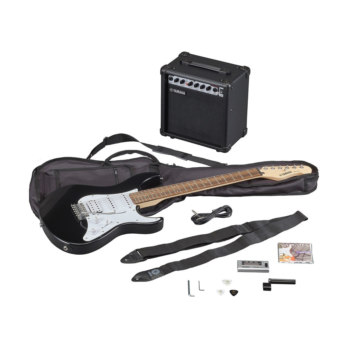 Paquete guitarra eléctrica Yamaha Gigmaker EG112GPII rojo metálico contenido completo del paquete | Armonía Musical México