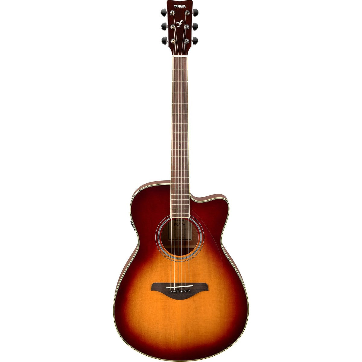 Guitarra TransAcoustic Yamaha FSC-TA cutaway Brown Sunburst vista completa | Armonía Musical México