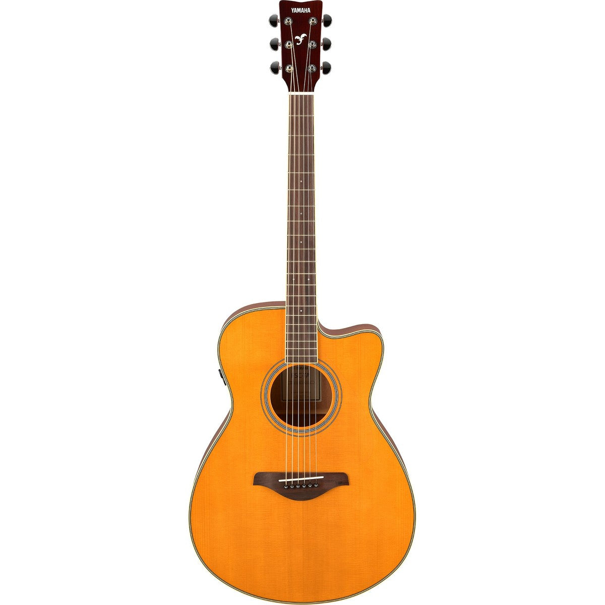 Guitarra TransAcoustic Yamaha FSC-TA cutaway Vintage Tint vista frontal | Armonía Musical México