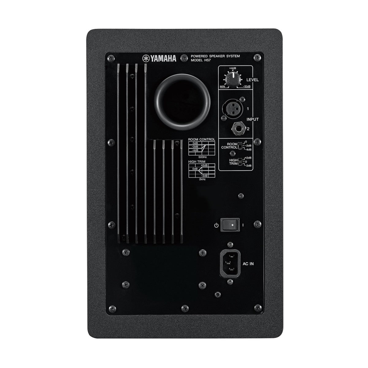 Monitor de estudio Yamaha HS7 negro vista trasera | Armonía Musical México