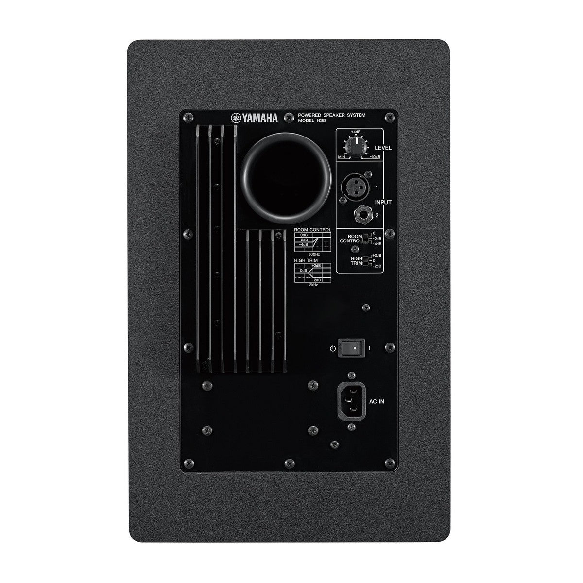 Monitor de estudio Yamaha HS8 negro vista trasera | Armonía Musical México