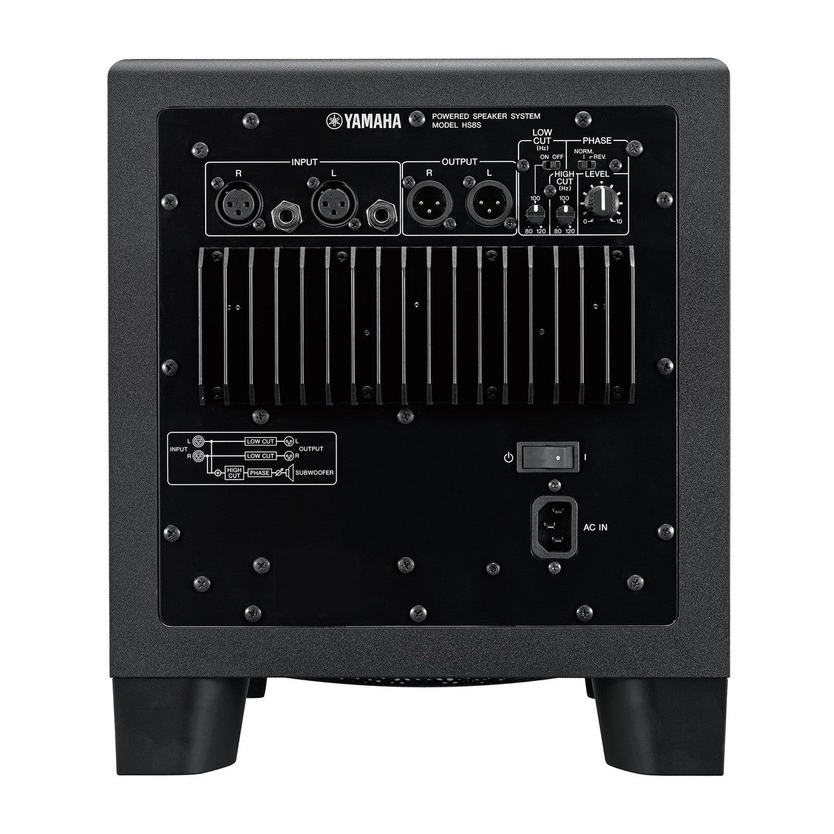 Subwoofer de estudio Yamaha HS8S negro vista trasera | Armonía Musical México