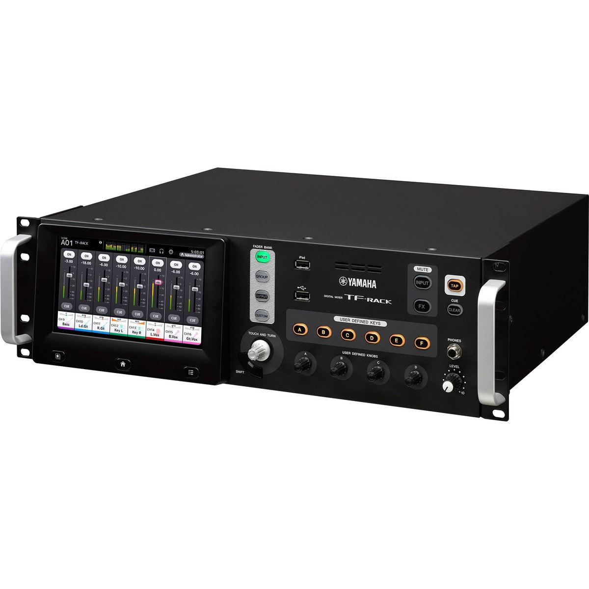 Consola digital Yamaha TF-RACK 16x16 vista frontal | Armonía Musical México
